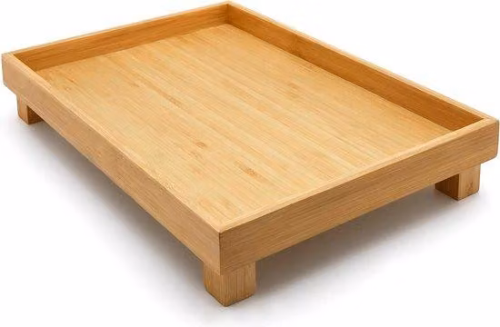 Piatto in legno 60 x 60 cm - Piatto in legno 35 x 25 cm con piedini e bordo rialzato, colore marrone