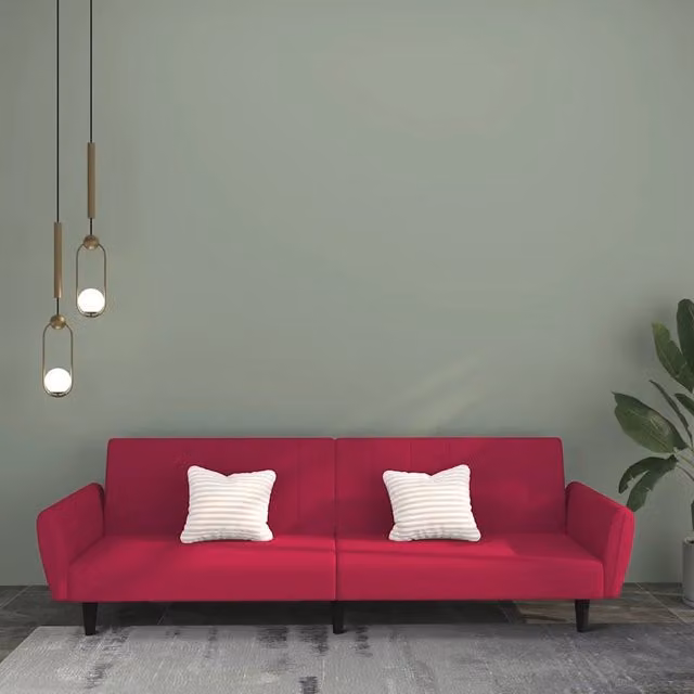 Divano Letto Click-Clack a 2 Posti vidaXL in Velluto Rosso con Funzione Letto e Poggiatesta Regolabile