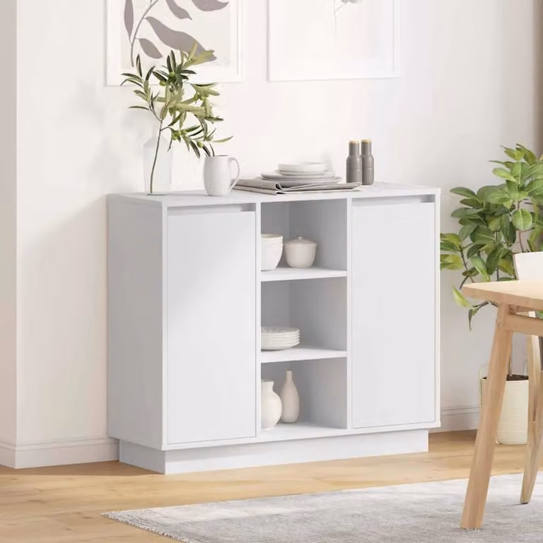 Madia moderna vidaXL con illuminazione LED integrata, colore bianco opaco, L 90 x P 32 x H 75 cm, in legno ingegnerizzato MDF