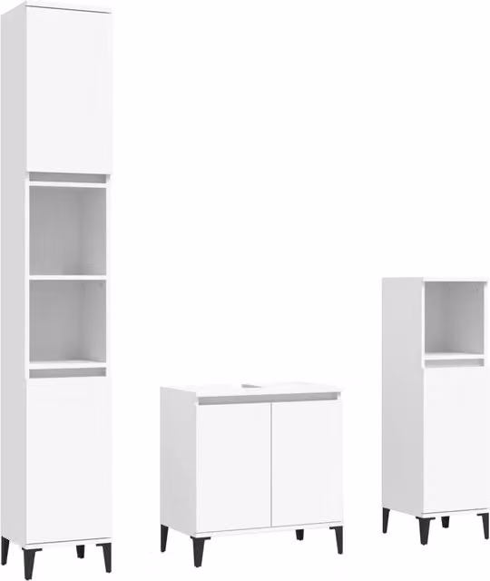 Set Mobili da Bagno | Armadio da bagno 3 pz Bianco in Legno Multistrato