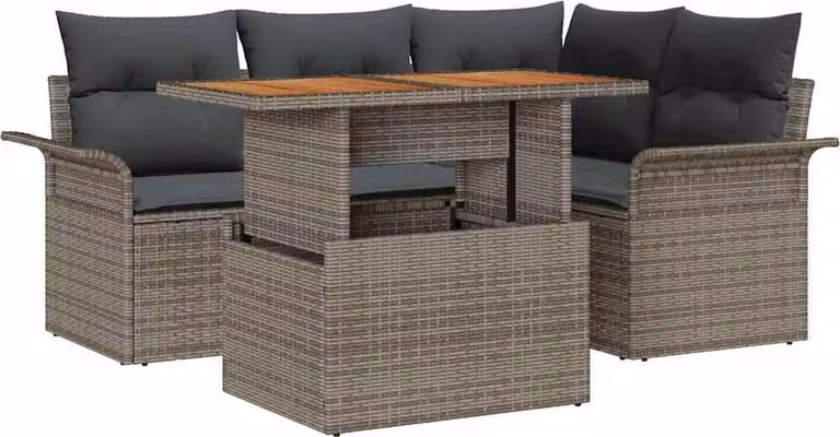 Set Divano da Giardino 5 pcs Grigio Poly Rattan