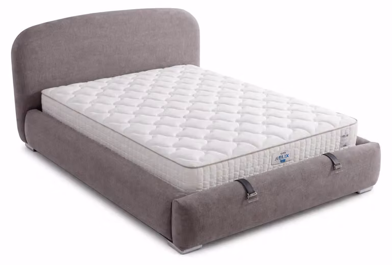 Letto con materasso in stile moderno, rivestimento in tessuto, con contenitore, colore grigio