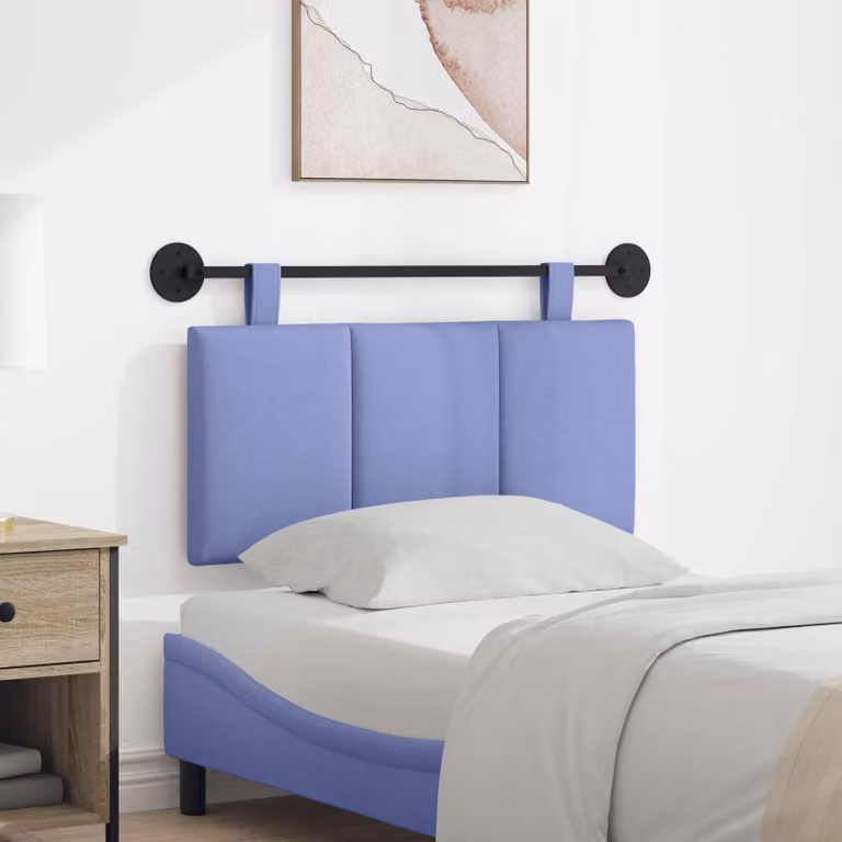 Testiera per letto sospesa vidaXL in tessuto blu con pannello imbottito e struttura in legno e metallo L: 90 cm, H: 55 cm, P: 5 cm