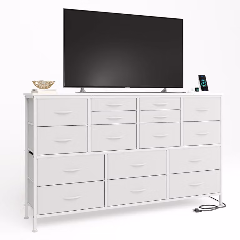 Comò ampio con 16 cassetti, ideale per la camera da letto, colore bianco