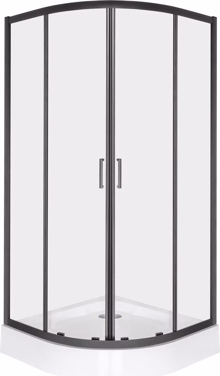 Kerra | Box doccia - 90x90 cm - Nero - Semicircolare - Vetro trasparente - Con piatto doccia piatto - ARUBA