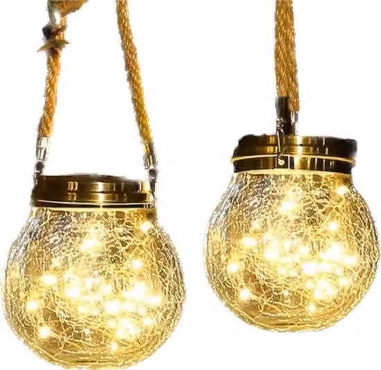 Luci solari decorative appese, confezione da 2 - lampada in vetro impermeabile e ad energia solare per il giardino con 30 LED - lanterne da esterno bianco caldo