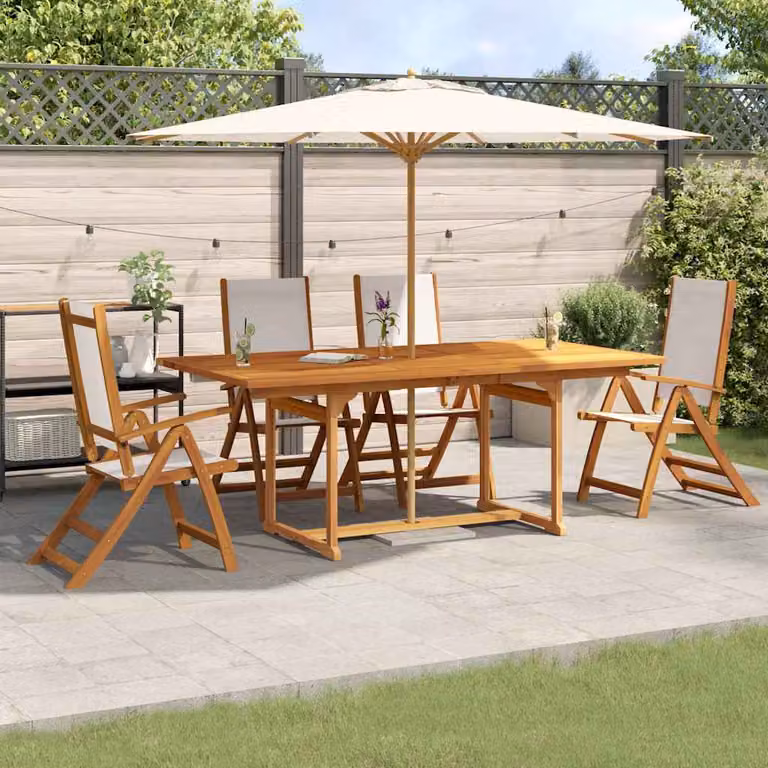 vidaXL Set Pranzo da Giardino 5pz in Legno di Acacia e Textilene, Colore Marrone e Grigio
