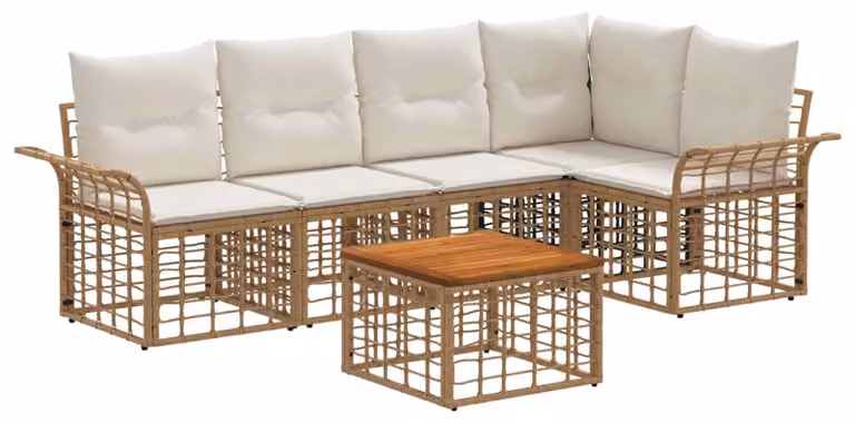 Set di divani da esterno 6 pcs Naturale e Bianco Crema