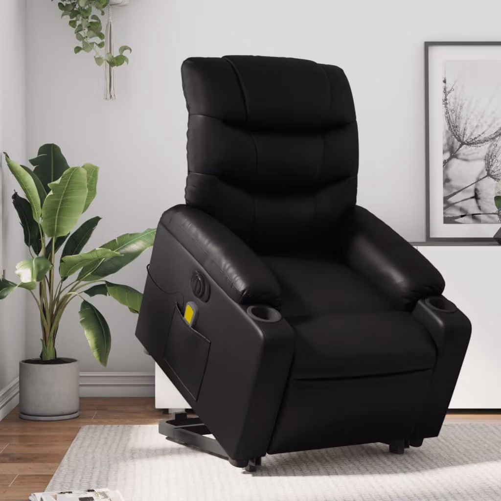 Poltrona Alzapersona Elettrica Massaggiante vidaXL in Similpelle Nera – 1