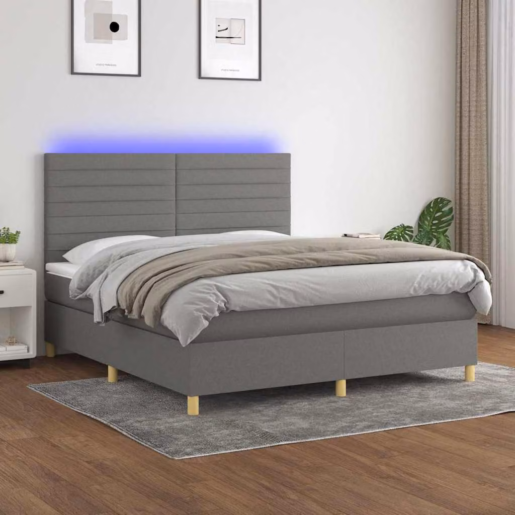 Letto Ibrido con Materasso e Illuminazione LED vidaXL in Tessuto Grigio e Bianco L/P/H: 160 x 200 x 203 cm – 1