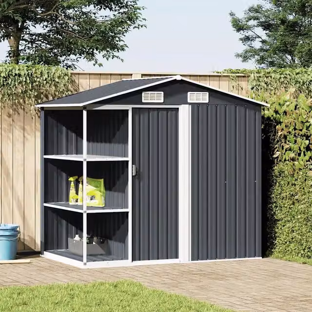 Capanno da Giardino con Scaffali Antracite 205x130x183 cm Ferro 47106