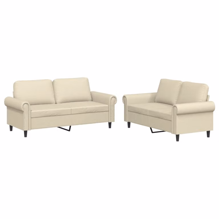 Set di Divani 2 pz con Cuscini crema in Pelle finta