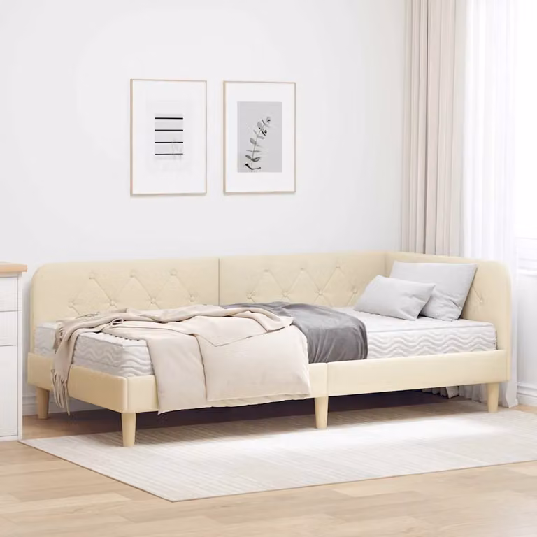vidaXL Cornice del letto ad angolo con chaise longue asimmetrica, Beige, L 204 x P 140 x H 94 cm
