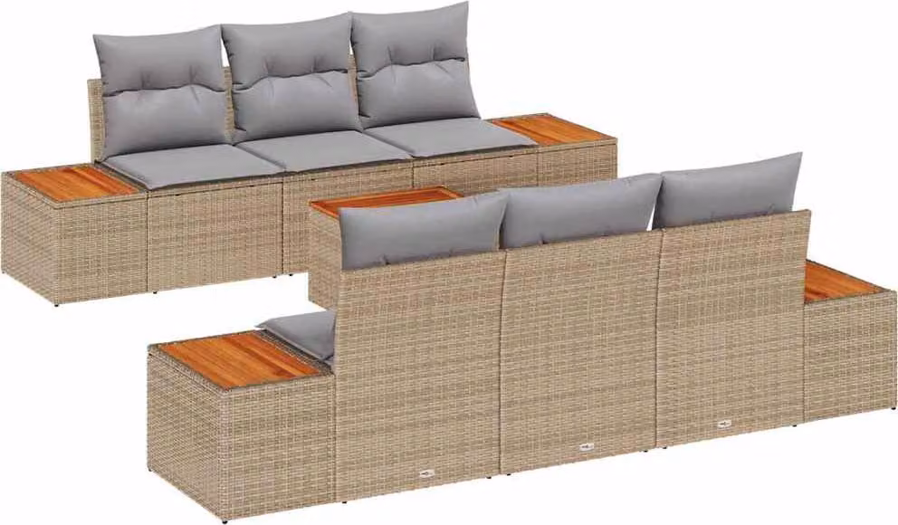 Set Divano da Giardino con cuscino 7 pcs Beige Poly Rattan