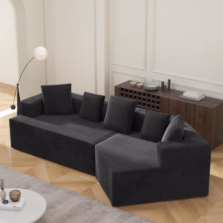 LVHOM Divano angolare componibile con funzione letto, divano in tessuto a coste, divano letto Senza montaggio, nero