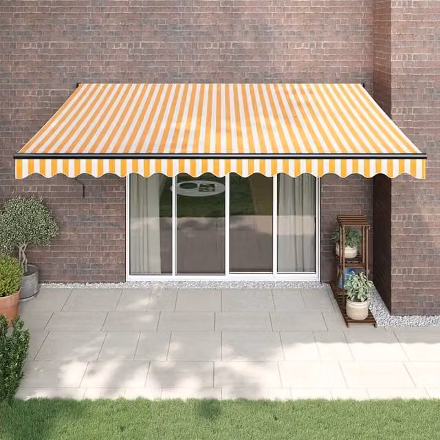 Tenda retrattile vidaxl con bracci pieghevoli in alluminio e tessuto in poliestere, colori giallo e bianco, L: 450 cm x P: 300 cm – 1