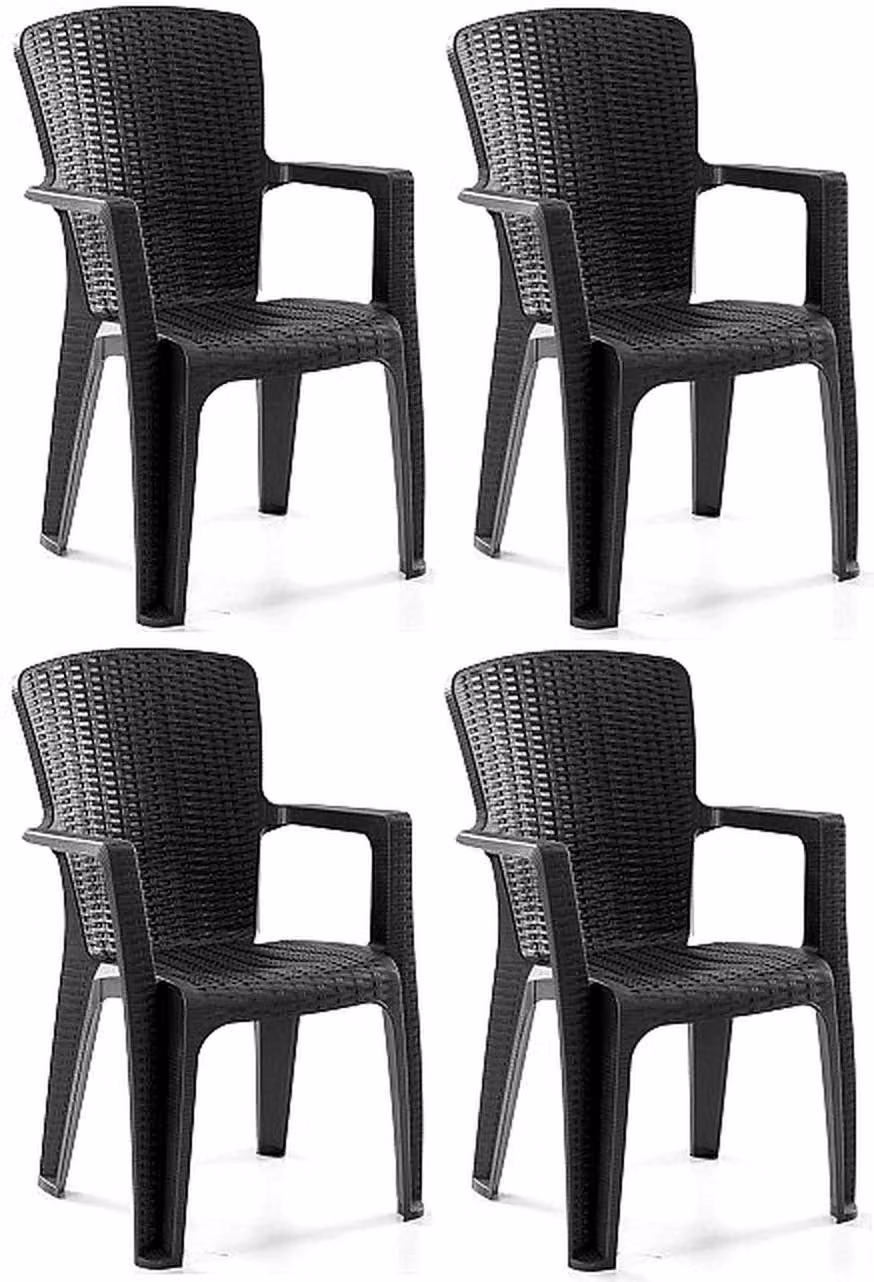 Sedia in plastica, schienale alto, disponibile nei colori: nero, marrone, antracite, cappuccino. (Quantità: 4)