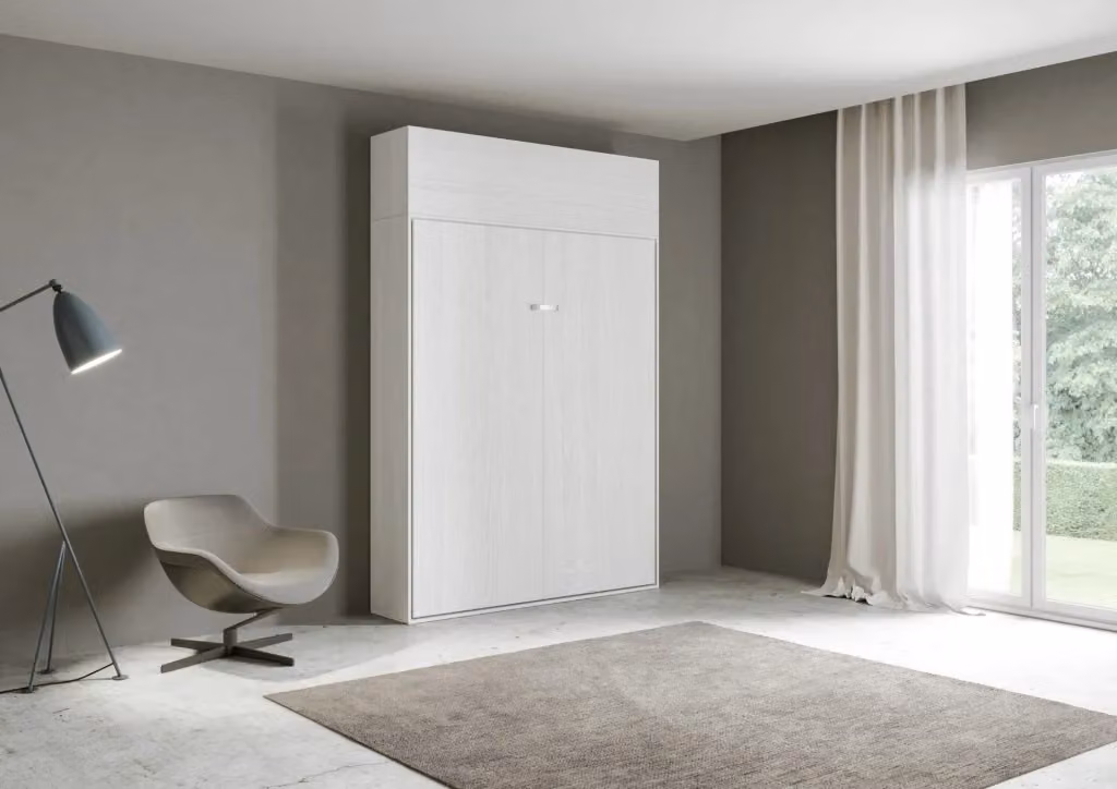 Letto Matrimoniale Francese a Scomparsa Salvaspazio Kentaro GIORDANOSHOP Bianco con Compartimenti Laterali L/P/H: 215 x 140 x 190 cm – 2
