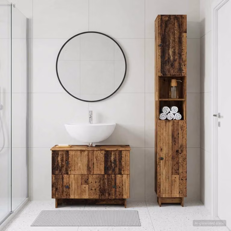 Set di mobili da bagno vidaXL composto da mobile lavabo e pensile in legno color marrone stile moderno
