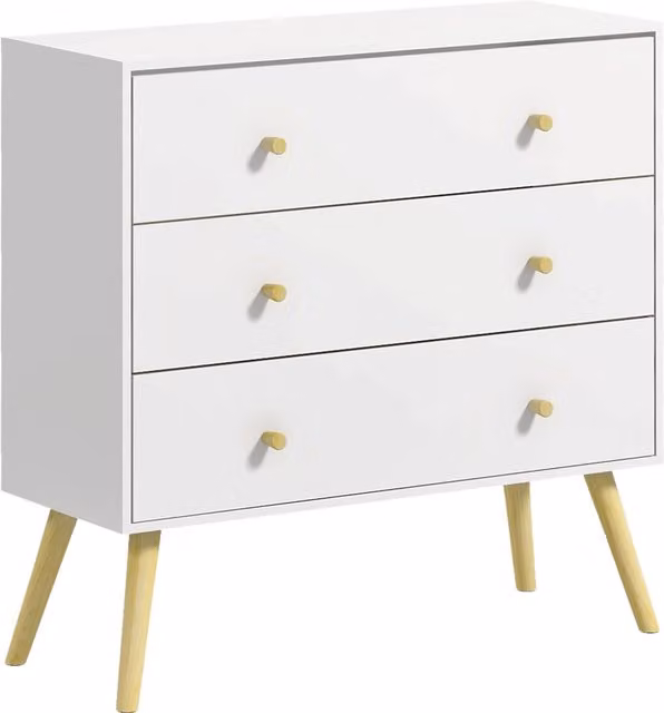 Cassettiera HOMCOM con 3 cassetti in legno di pino e truciolato, ideale per soggiorno e camera da letto, Bianco, L 80 cm x P 30 cm x H 80 cm