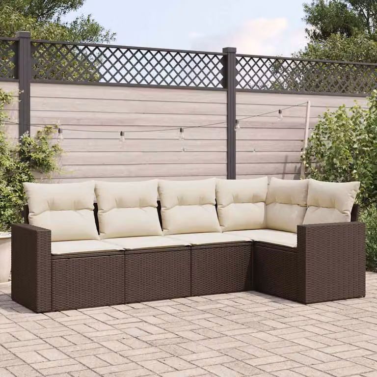 vidaXL Set Divano da Giardino 5 pz a Forma di L in Polyrattan Marrone con Cuscini Imbottiti e Rivestimenti Rimovibili