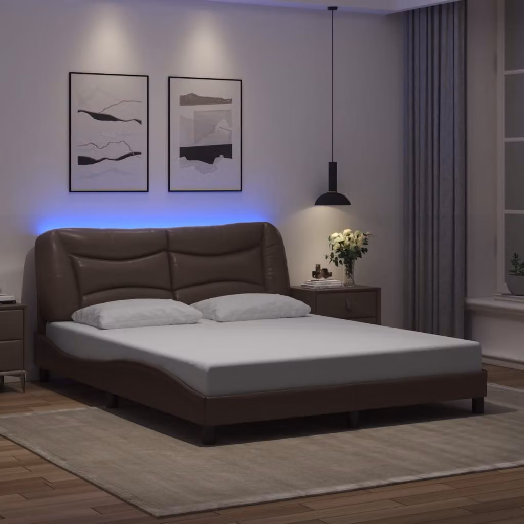 vidaXL Giroletto Hvar Marrone con LED e porta USB senza Materasso L: 160 cm, P: 200 cm – 1