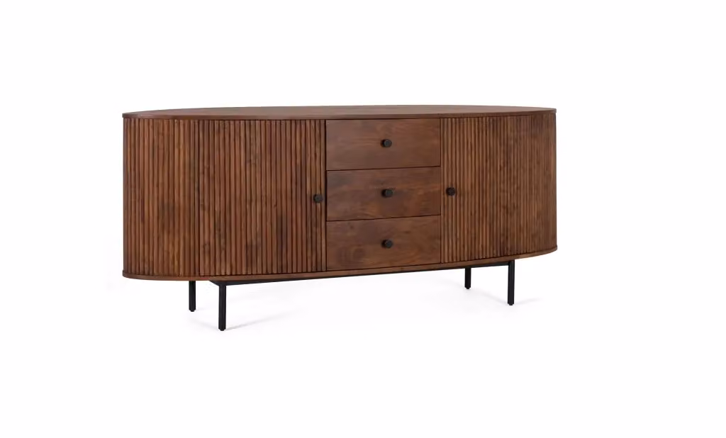 Credenza moderna in legno di acacia e metallo marrone con 2 ante e 3 cassetti – 2