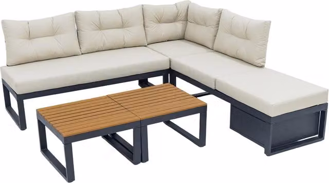Set di mobili da giardino a L Gomyway con funzione lettino, schienali regolabili e vano contenitore, Beige – 1