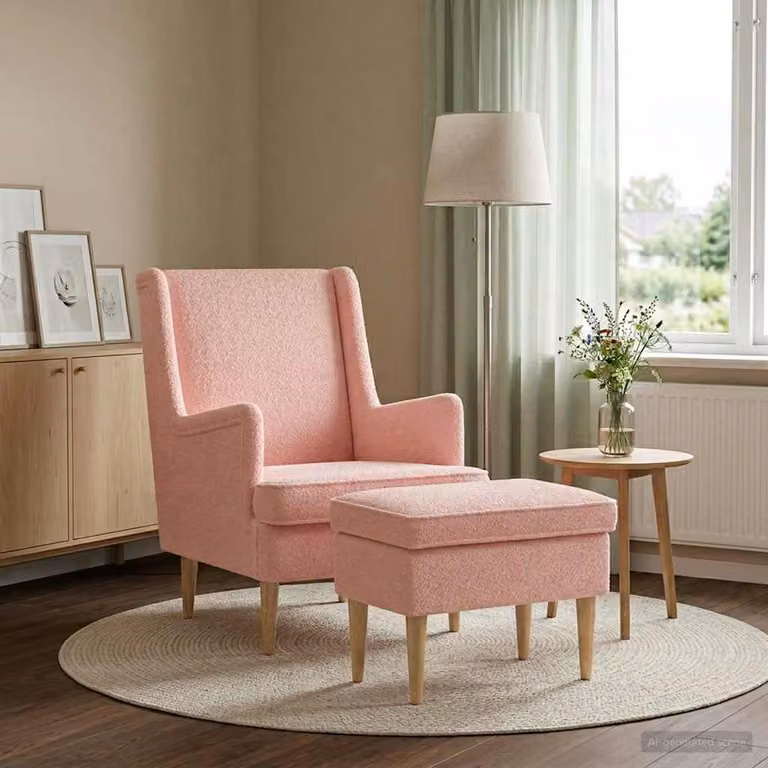 vidaXL Set Poltrona con Ottomano in Tessuto Bouclé Rosa per Soggiorno e Camera da Letto