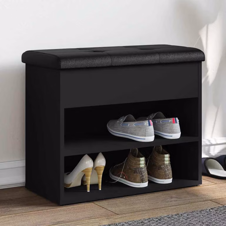 vidaXL Panca Porta Scarpe Moderna Nera in Legno e MDF L: 62 cm, P: 32 cm, H: 50 cm