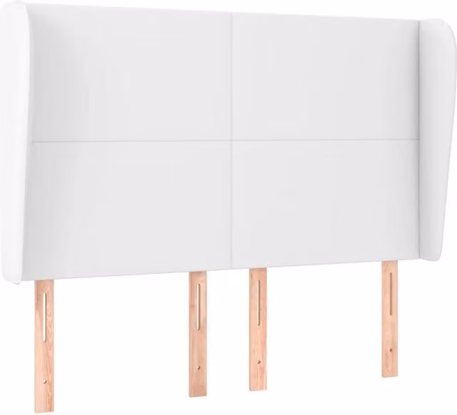 Testata ad orecchio bianca in similpelle con struttura in legno L: 147 cm, P: 23 cm, H: 118/128 cm