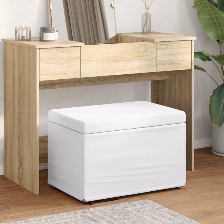 Pouf bianco vidaXL in ecopelle e tessuto con struttura in legno L: 61 cm, P: 41 cm, H: 40 cm