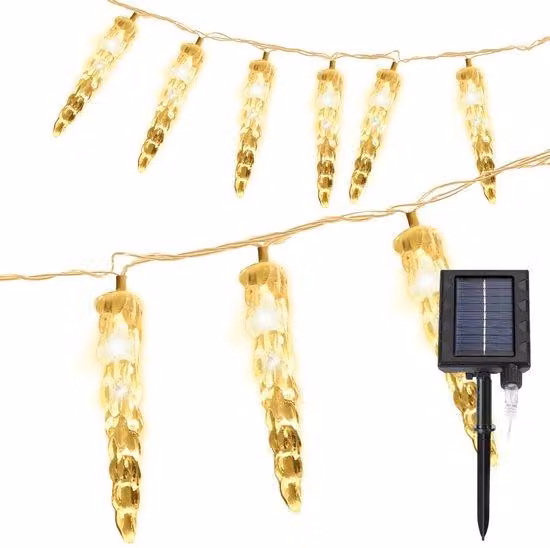 Ghirlanda di 80 luci a LED a forma di candela, adatta per interni ed esterni, alimentata a energia solare, con 8 modalità di illuminazione, grado di protezione IP44, luce bianca calda
