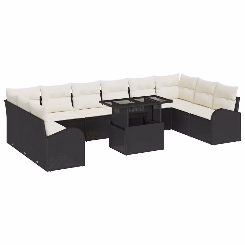 Set Divano da Giardino vidaXL 11 pz in Polyrattan Nero e Beige con Cuscini e Tavolino da Caffè – 2