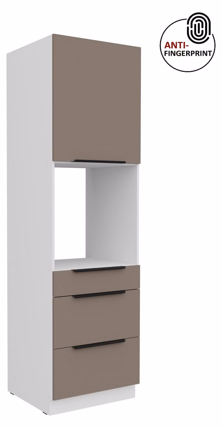 Armadio alto da cucina da 60 cm, cucina ARIA grigio sabbia ultra opaco + bianco opaco, frontali di alta qualità con rivestimento anti-impronta, mobile da cucina con chiusura ammortizzata