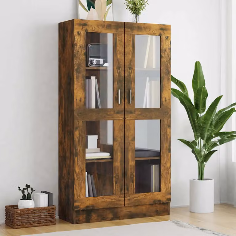 Mobile Vetrina vidaXL in Legno Rovere Fumo con Ante in Vetro L: 82,5 cm, P: 30,5 cm, H: 150 cm