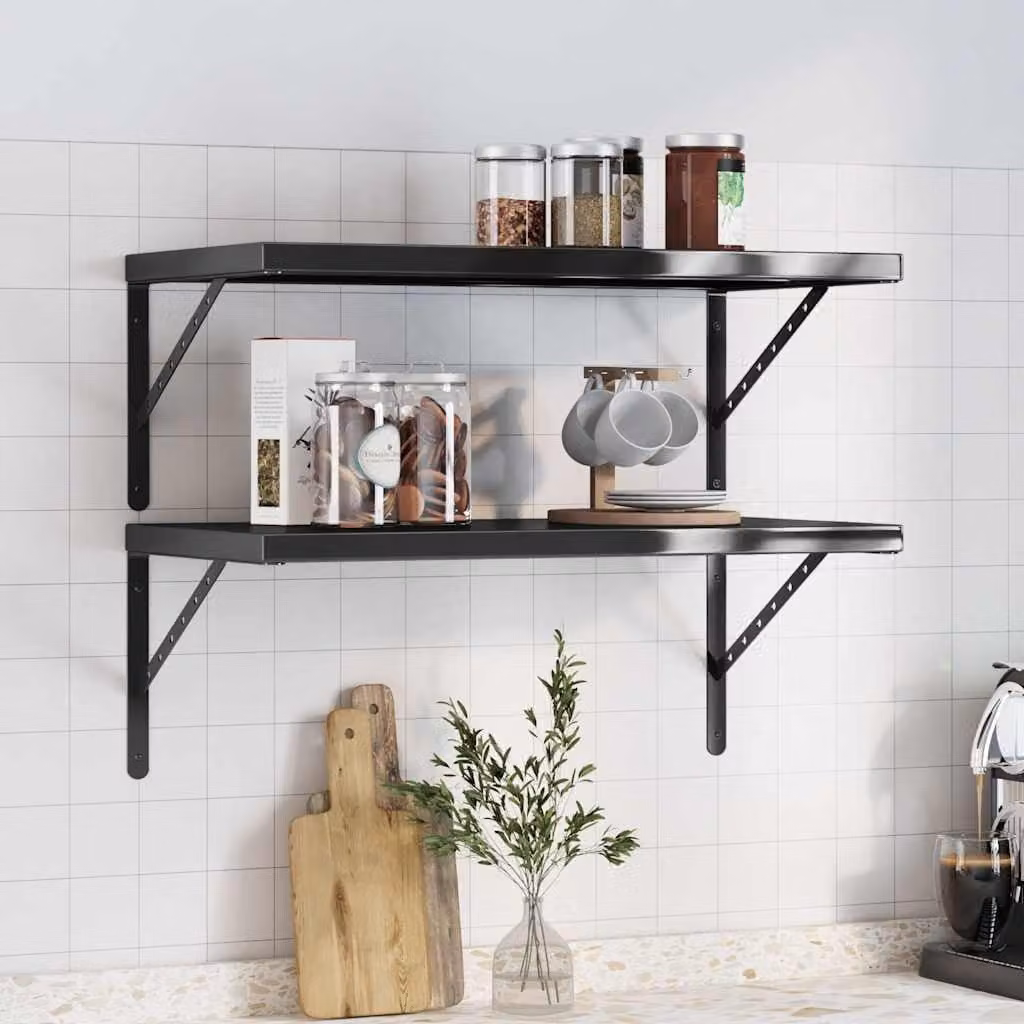 vidaXL Mensole a Muro 2 pz 75x40 cm Nero in Acciaio Inossidabile