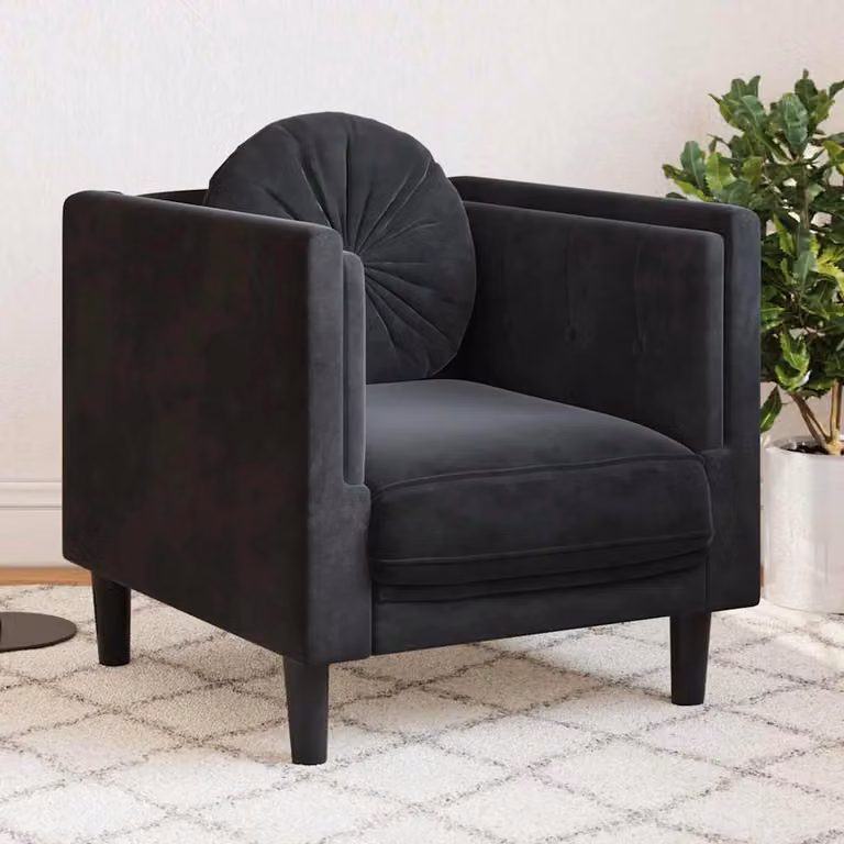 Poltrona moderna vidaXL in velluto nero con struttura in legno e braccioli