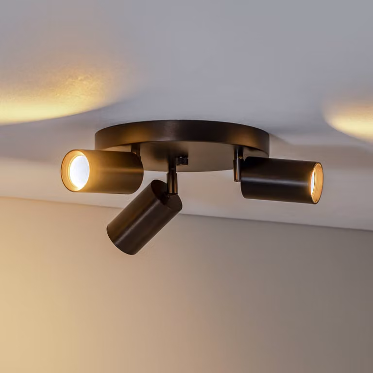Faretto da soffitto Sado, a 3 luci, antracite, acciaio, orientabile Sado Argon, dimmerabile, Nero, Soggiorno / Sala da pranzo, Metallo, Moderno, Faretto