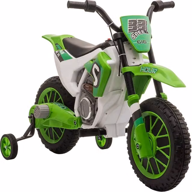 Moto cross elettrica per bambini da 3 a 5 anni 106.5 x 51.5 x 68 cm stabilità rotelle rimovibili comfort contemporaneo in PP verde 21_0000478