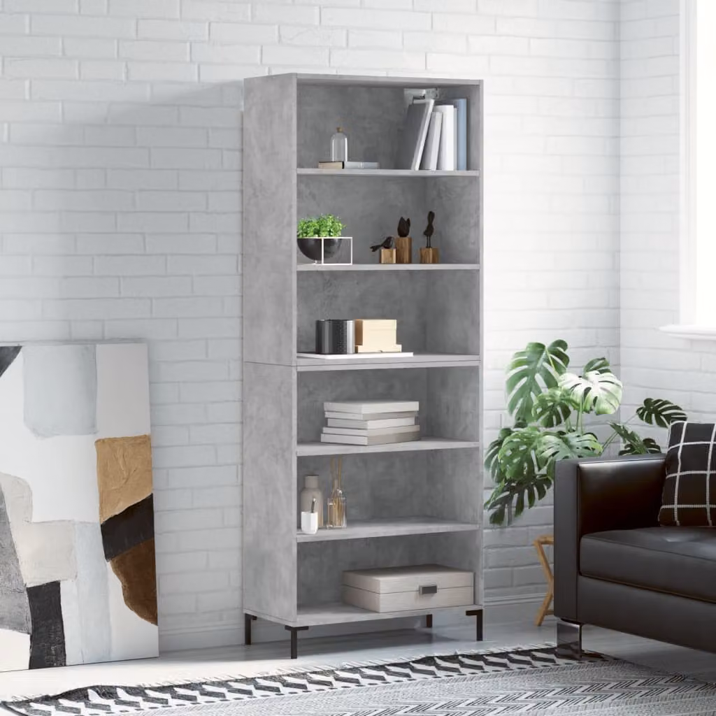Credenza moderna vidaXL in legno multistrato e metallo, Grigio Sonoma, L: 69,5 cm, P: 32,5 cm, H: 180 cm