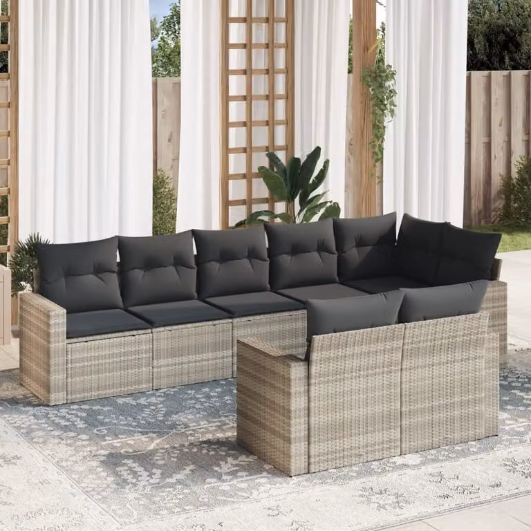 Maison Exclusive - Set Divano da Giardino 8pz con Cuscini Grigio Chiaro Polyrattan