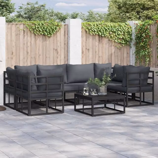 Set Divano da Giardino vidaXL a Forma di L in Alluminio Antracite e Nero con Tavolino e Cuscini, 6 Pezzi