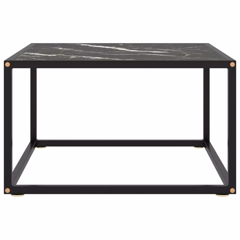 Tavolino da Salotto Nero con Vetro Marmo Nero 60x60x35 cm