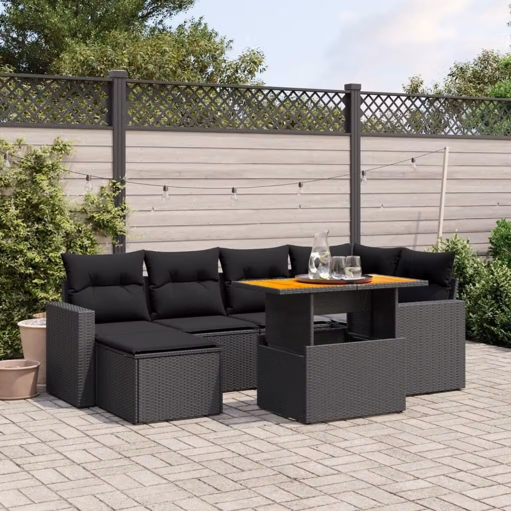 Maison Exclusive - Set da giardino 7 pezzi con cuscini in polyrattan nero