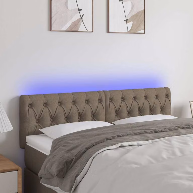 Testiera per letto con illuminazione LED e porta USB vidaXL in tessuto tortora, L: 160 cm, P: 7 cm, H: 78-88 cm
