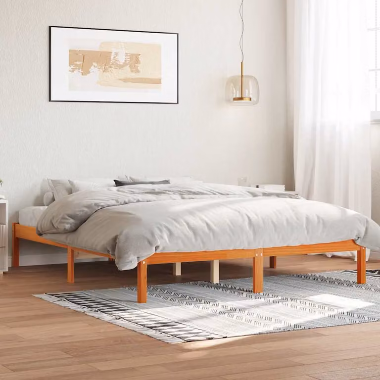 vidaXL Giroletto in legno di pino marrone cera con doghe fisse L/P: 150 x 200 cm