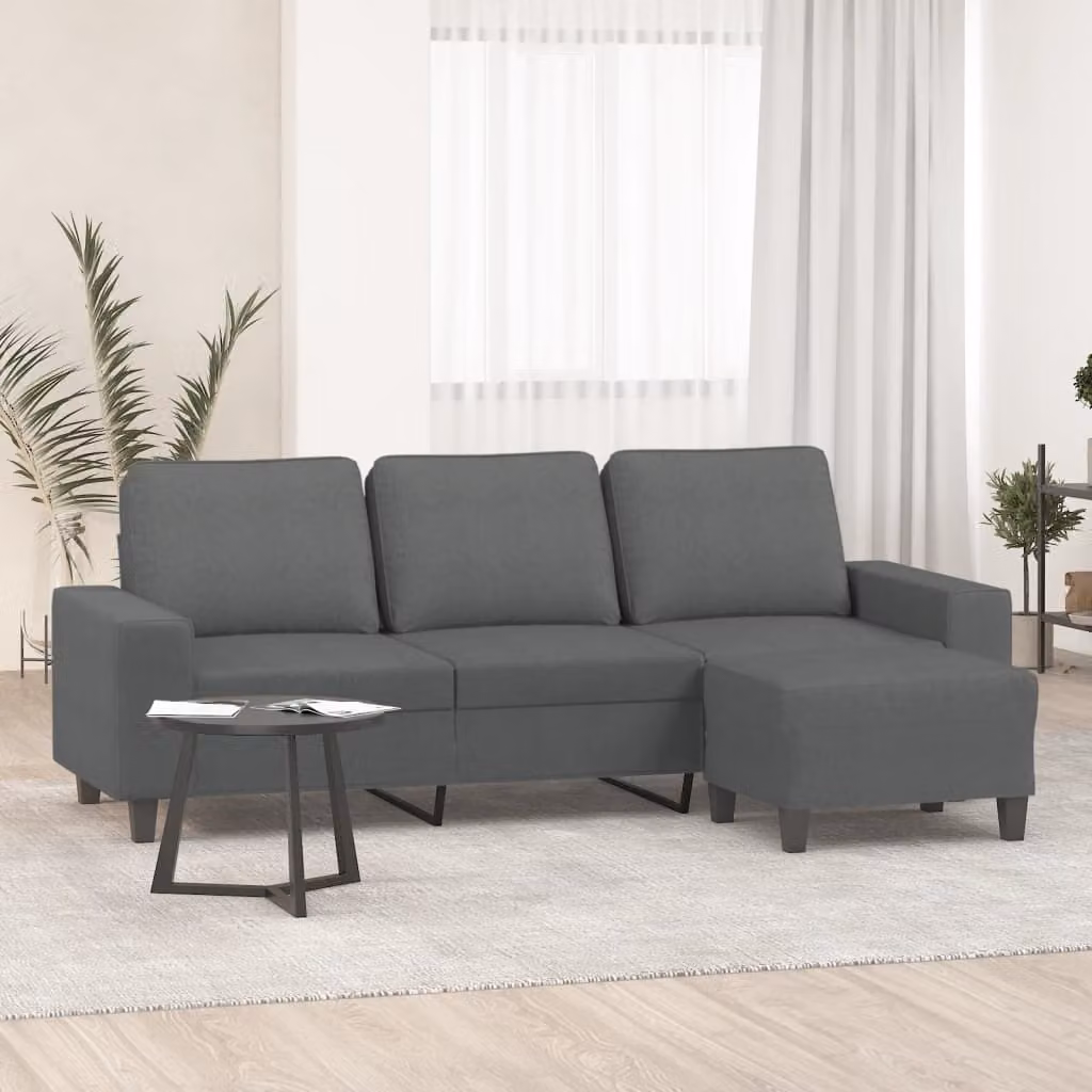 Maison Exclusive - Divano a tre posti con poggiapiedi, grigio scuro, 180 cm, tessuto