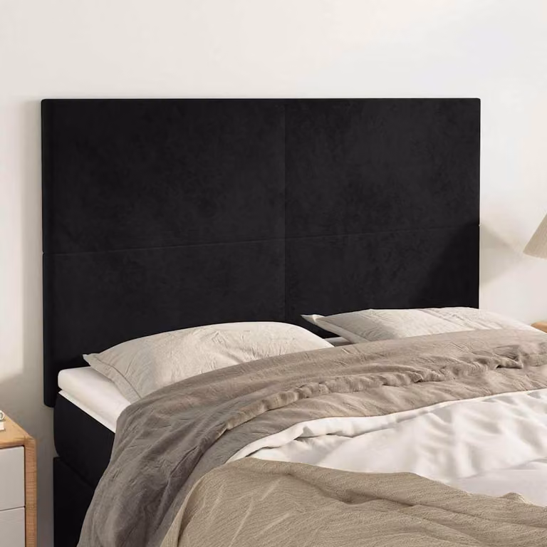 Testiera per letto vidaXL in velluto nero con pannello imbottito L: 144 cm, P: 5 cm, H: 118-128 cm