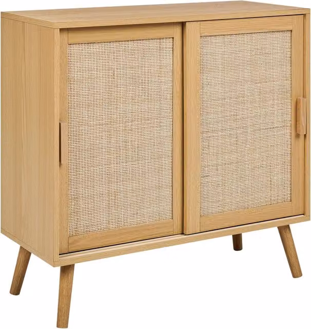 Credenza Beliani in stile boho con ante in rattan e finitura beige e marrone per camera da letto o soggiorno